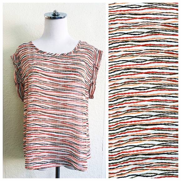 Coral and Cream Striped Blouse - Picture 1 of 3